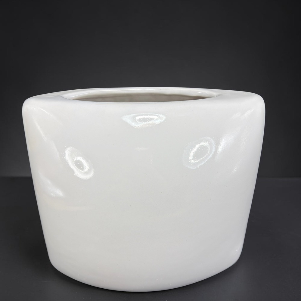 Haeger White Ceramic Vase H8441 Minimalist Glossy Mid Century Modern‎ 7x8 inch